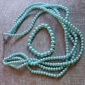 Teal Pearl Necklace & Bracelet